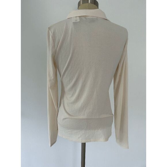 BELLDINI Black Label Button-Front Collared Top  Ivory M - Picture 4 of 7